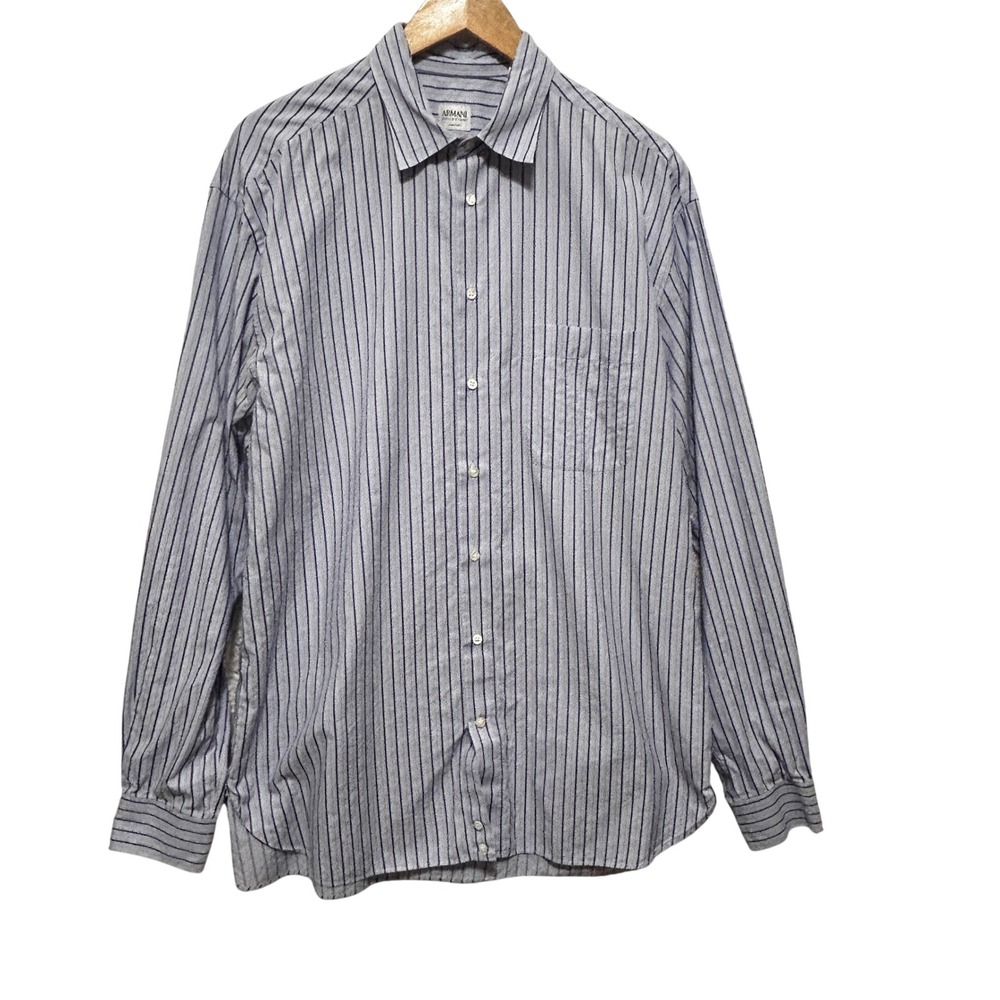 Armani Collezioni Mens Quiet Luxury Shirt L Blue Striped Vintage Y2K Italian